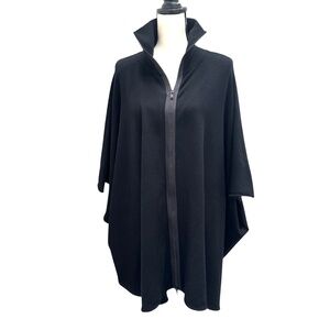 BIRD BY JUICY COUTURE BLACK ZIP FRONT OVERSIZED HIGH NECK WOOL PONCHO CAPE
